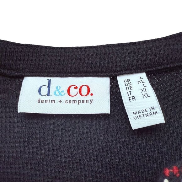 Denim & Co. Embroidered Waffle Knit Top Medium Black Long Sleeve Tee Womens Boho - Picture 4 of 9